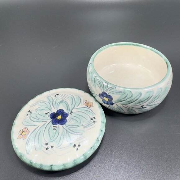 Mexico Pottery Folk Art Trinket Dish Jewelry Holder Container Jar Hand Made VTG - Picture 13 of 15